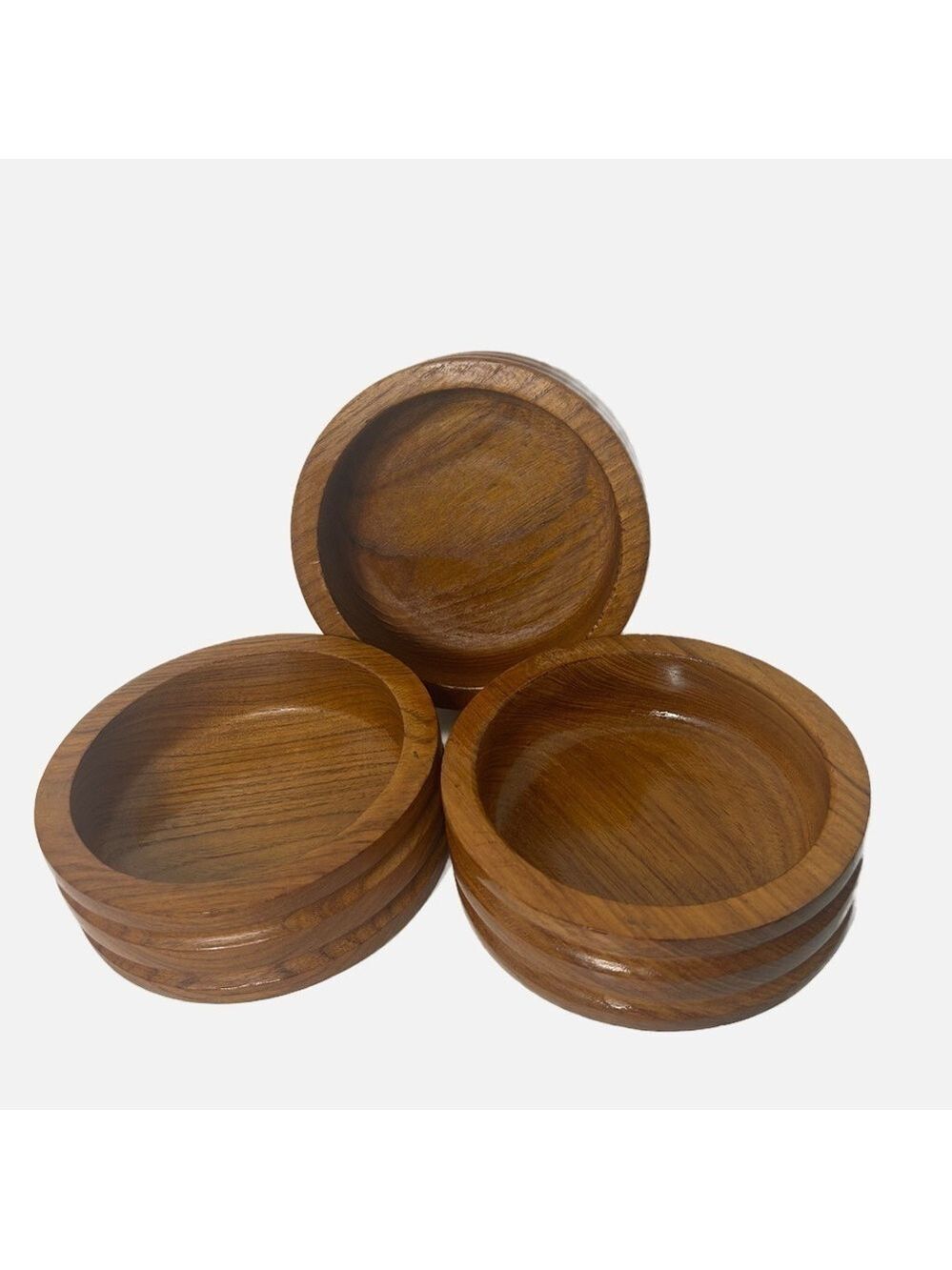 Vintage Teak Wood Bowls Set of 3 Thailand Indebted Edge Brown Boho 6” Diameter